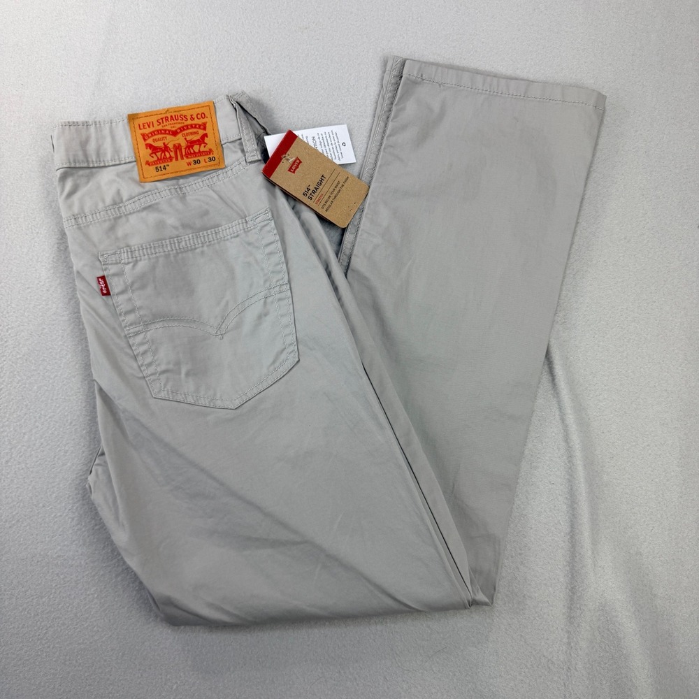 Levis 514 Straight Fit Pants Mens 30x30 Light Gray Stretch Cotton Classic Preppy